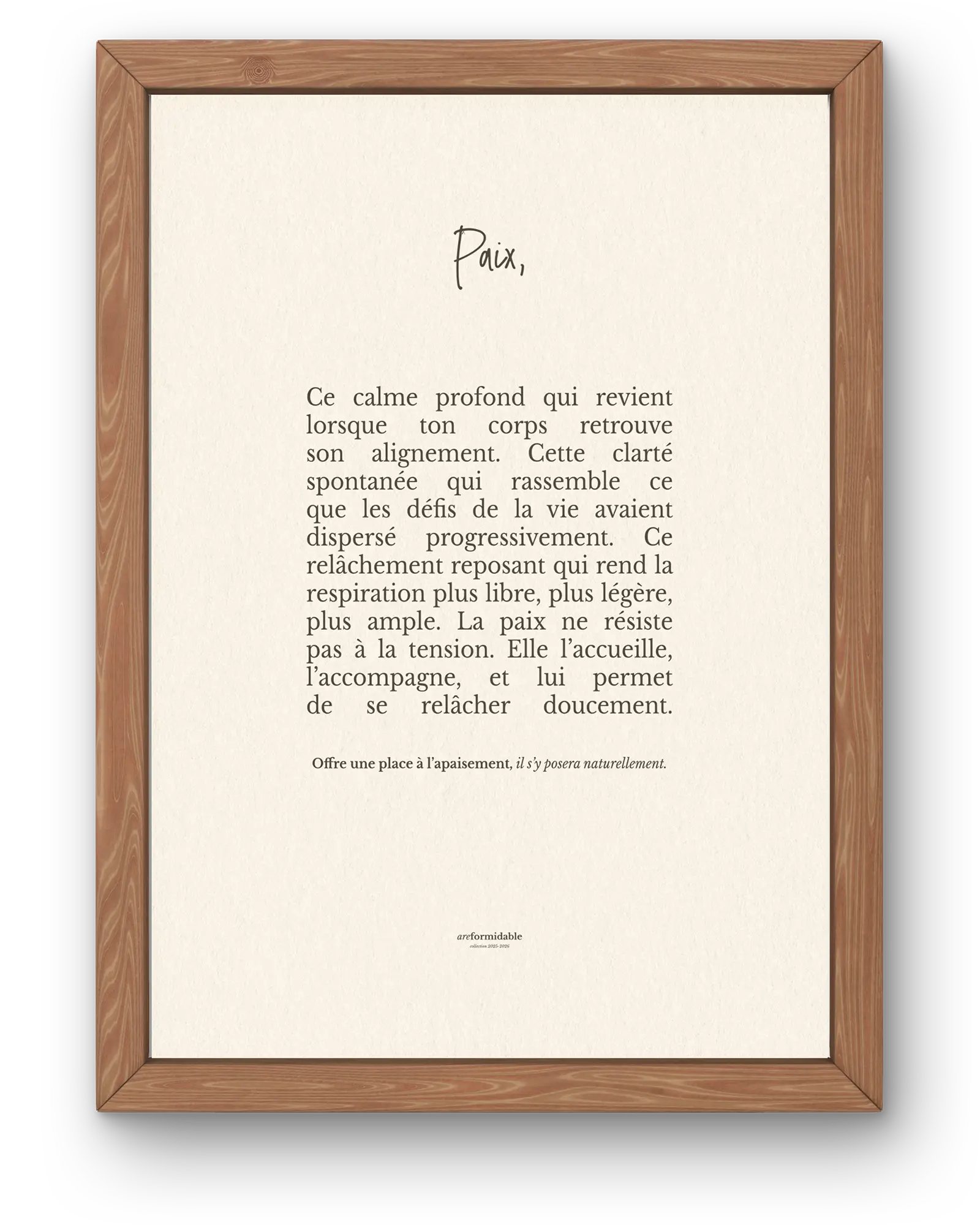 affiche citation paix intérieure areformidable encadrée décoration murale minimaliste